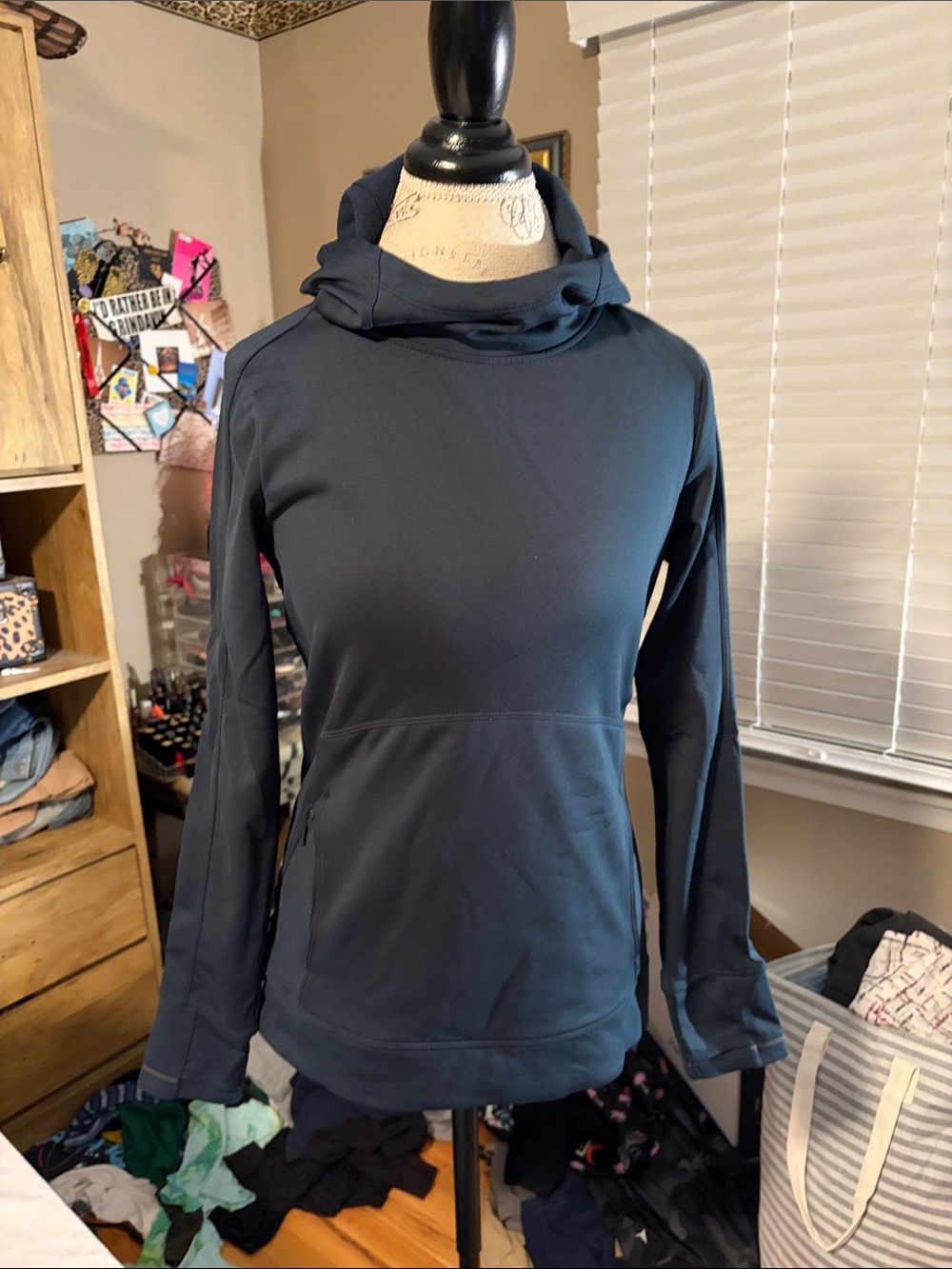 Women’s Athleta Fleece-Lined Long Sleeve Hooded Pullover Top - Dark Teal - Small